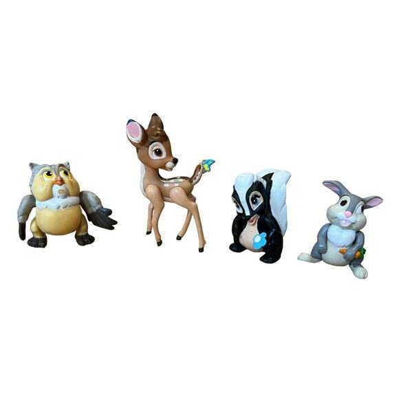 Bambi 4 Pc Lot Deer Friend Owl Flower Skunk Thumper Bunny PVC Figures Disney PW - Picture 1 of 9